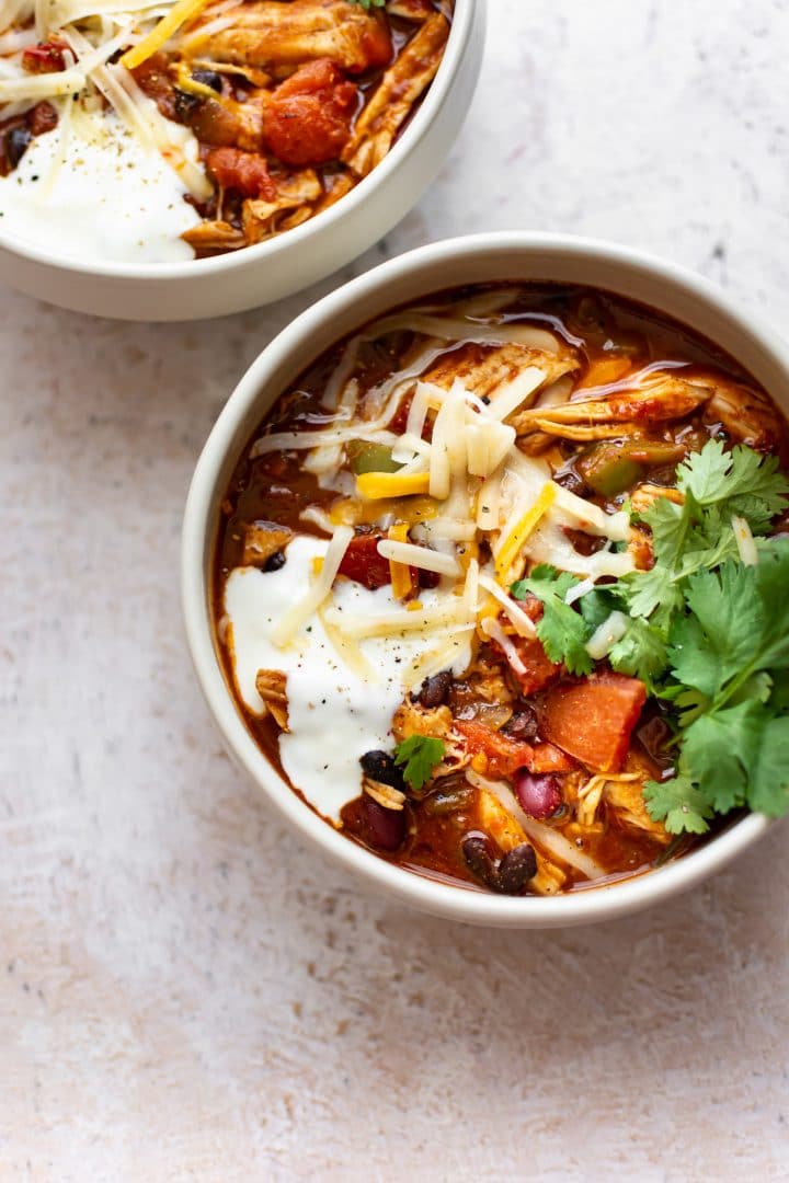 turkey chili (leftover turkey) in two bowls