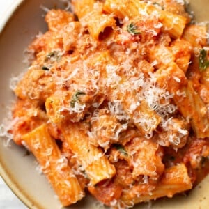 a bowl of Italian sausage rigatoni