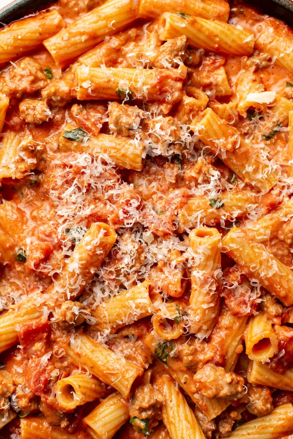 closeup of Italian sausage pasta