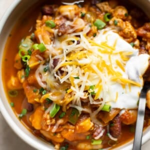 close-up of turkey pumpkin chili