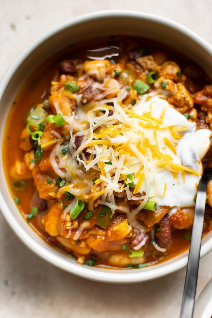 close-up of turkey pumpkin chili