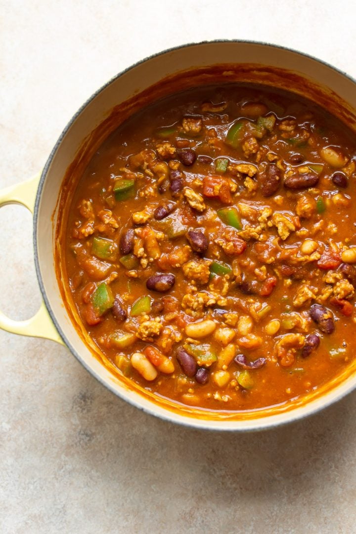 pumpkin chili in a yellow pot