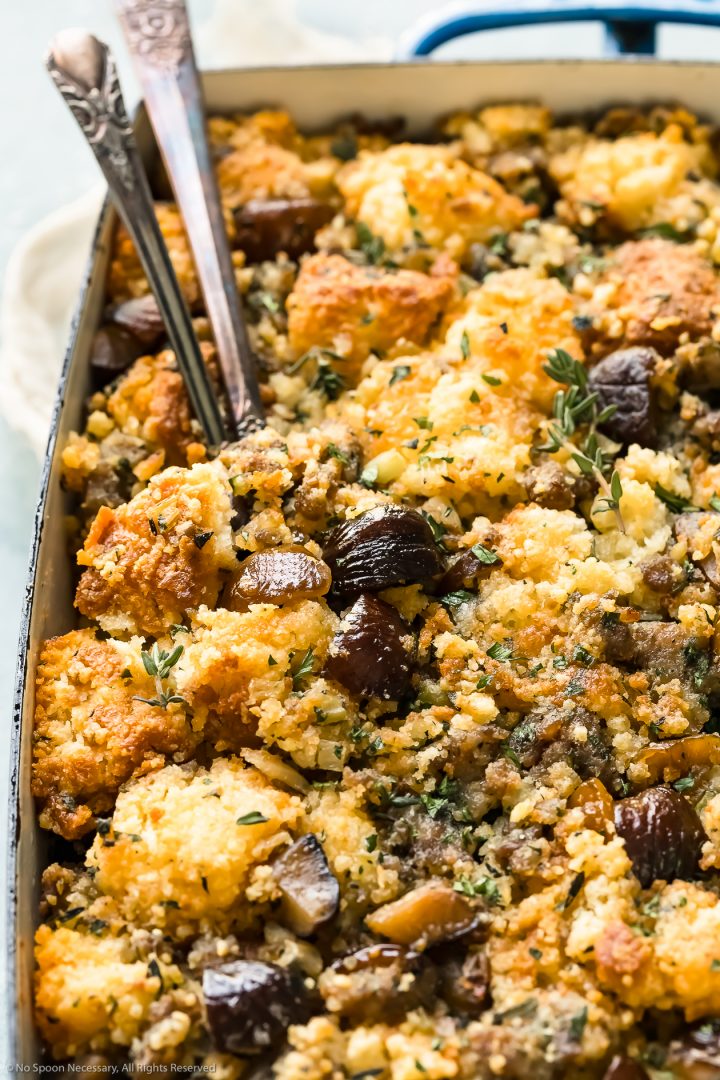 close-up of chestnut cornbread stuffing