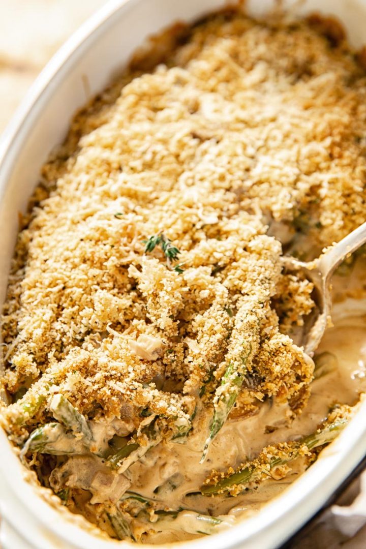 Fresh green bean casserole close-up