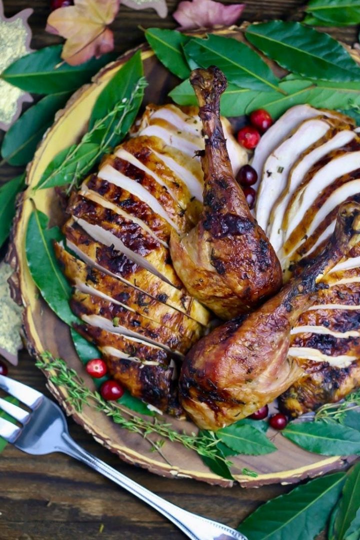 garlic herb turkey with cider gravy on a plate