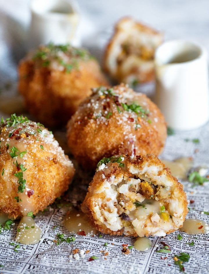 close-up of deep fried Thanksgiving leftover balls