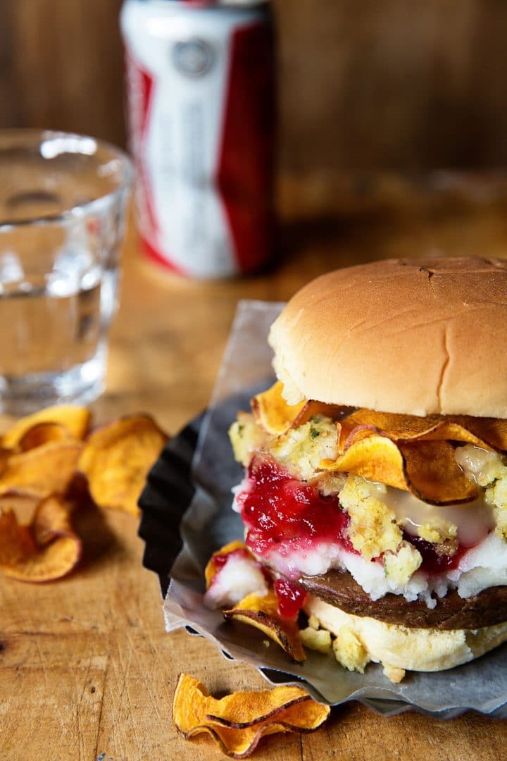 close-up of Thanksgiving burger