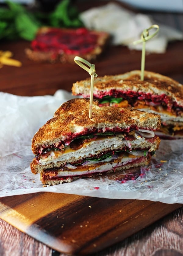 leftover turkey club sandwich on wax paper