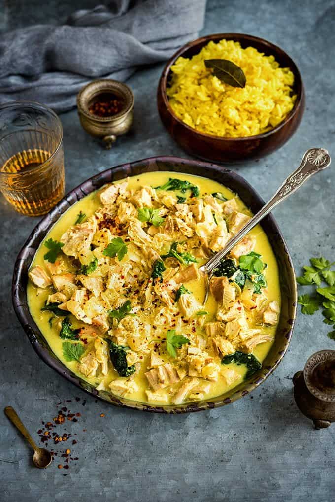 bown of turkey korma with golden rice