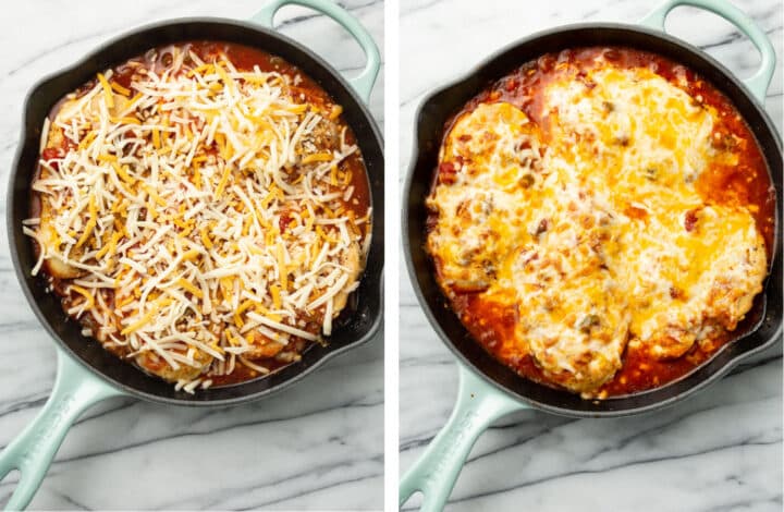 skillet salsa chicken before and after the oven