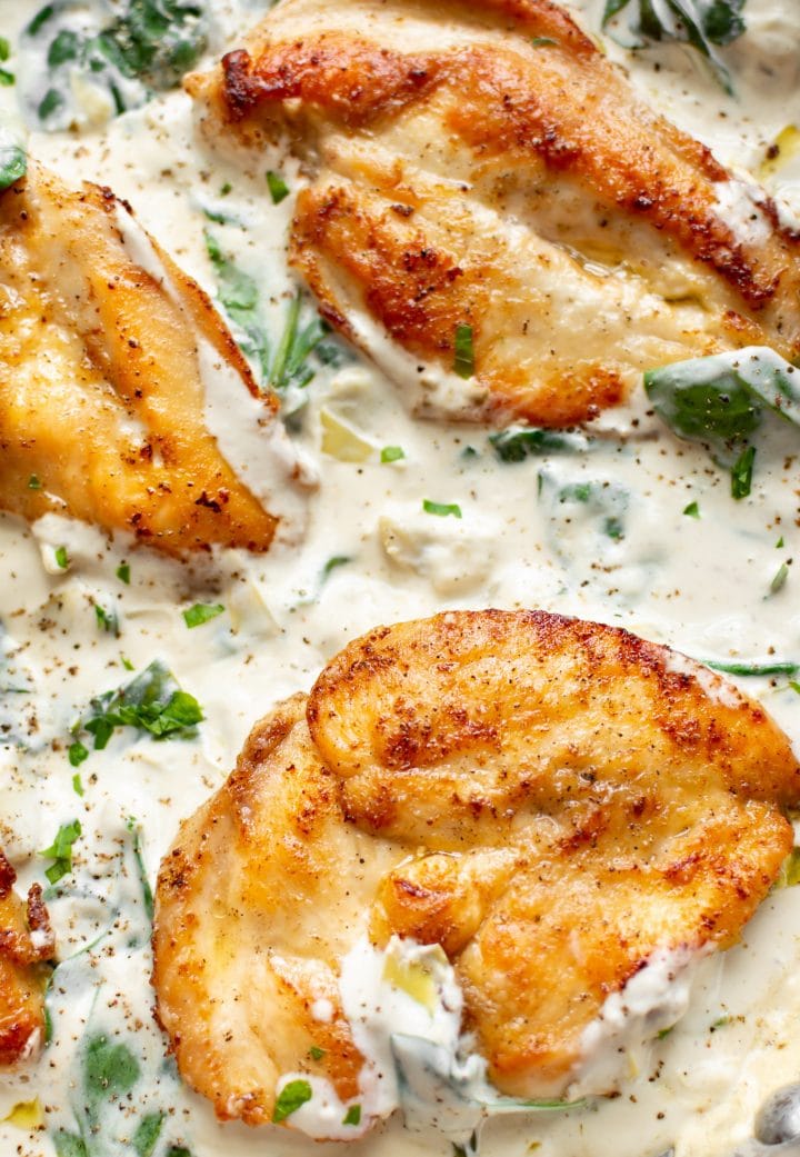 creamy spinach artichoke chicken close-up