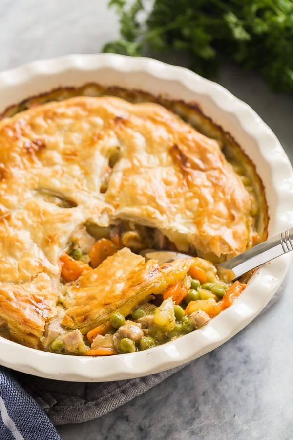 close-up of turkey pot pie