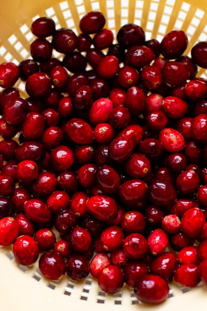 fresh cranberries in a colander