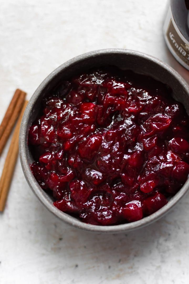 Grand Marnier cranberry sauce in a small bowl
