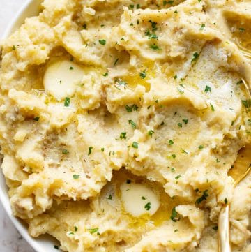 close-up of Crockpot mashed potatoes with plenty of butter