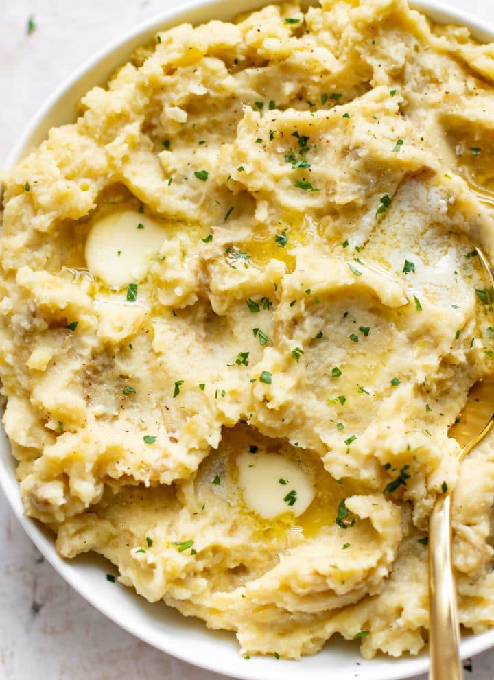 close-up of Crockpot mashed potatoes with plenty of butter