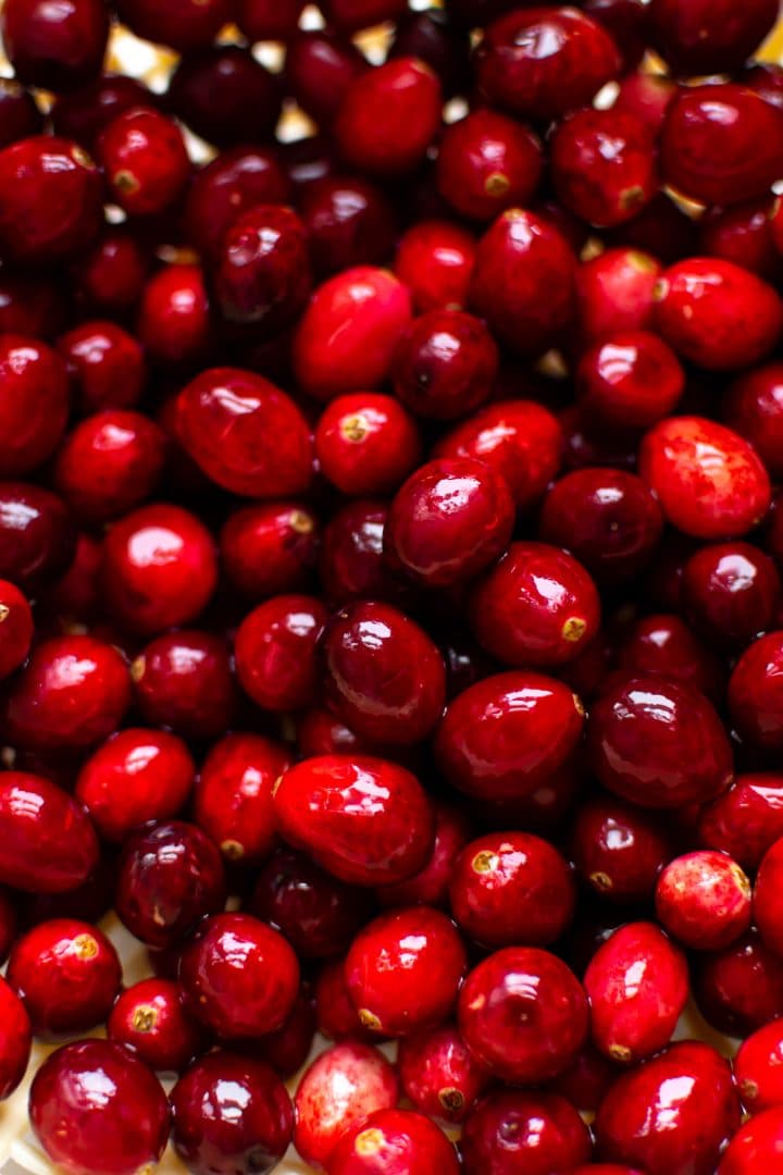 close-up of fresh cranberries for cranberry sauce