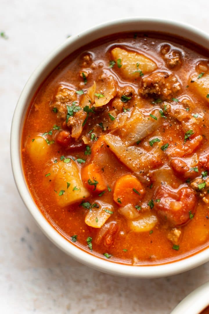 close-up of Instant Pot cabbage soup