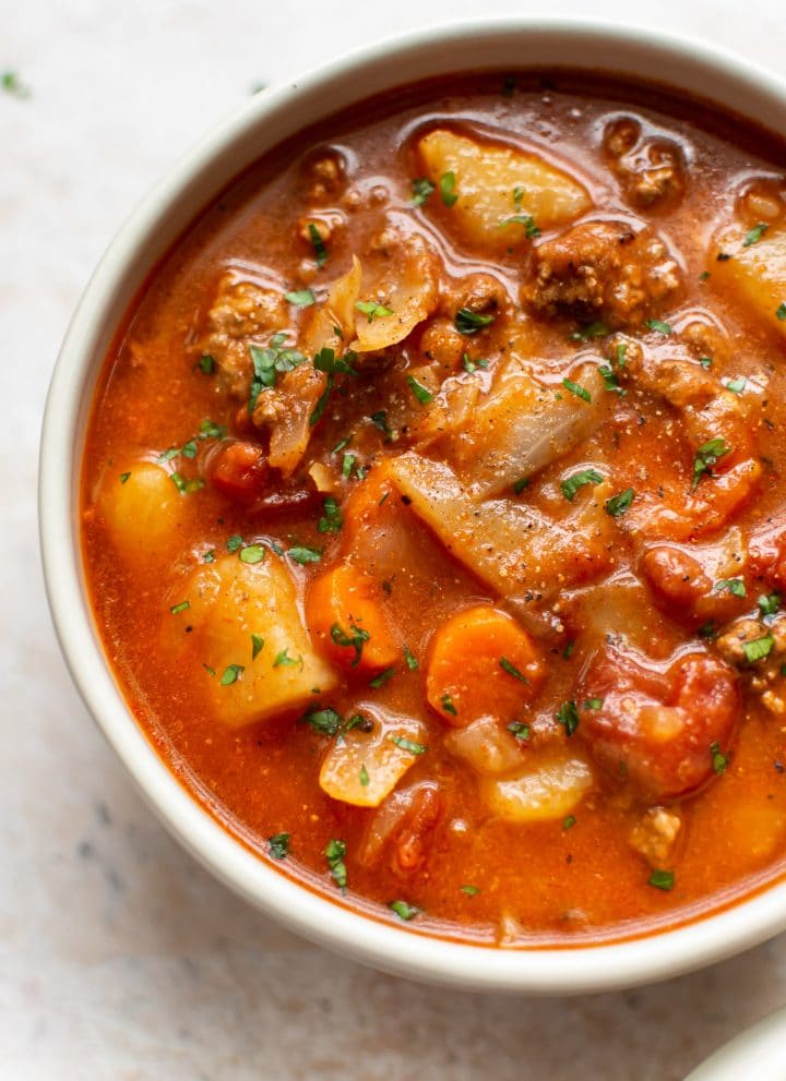 close-up of Instant Pot cabbage soup