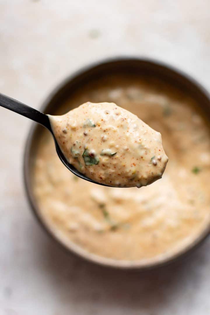 spoonful of spicy remoulade sauce