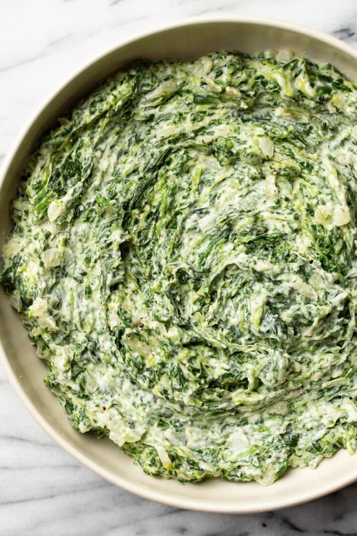 a bowl of creamed spinach