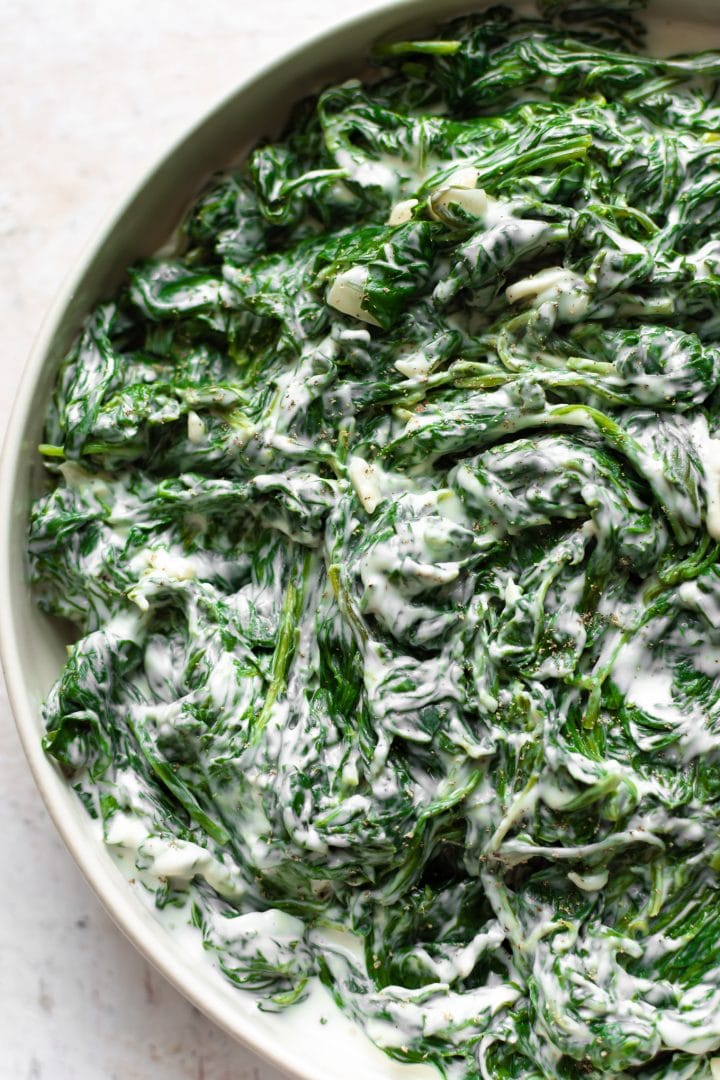 easy creamed spinach close-up