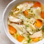 close-up of the BEST Crockpot chicken noodle soup