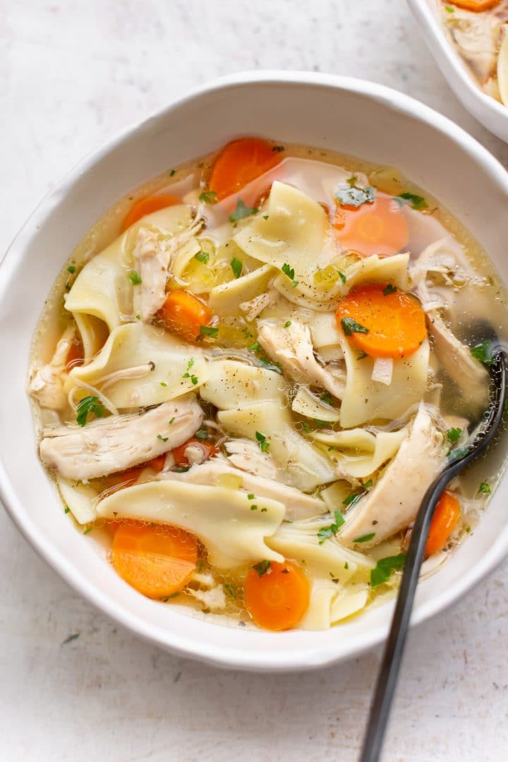 bowl of easy Crockpot chicken noodle soup