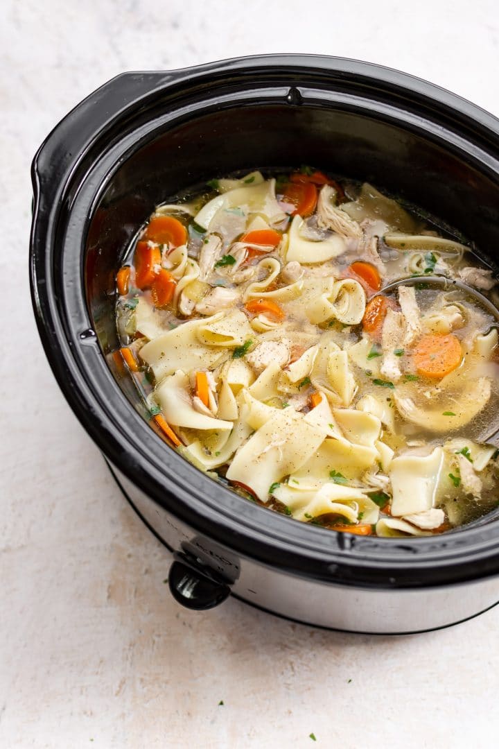 homemade chicken noodle soup in Crockpot