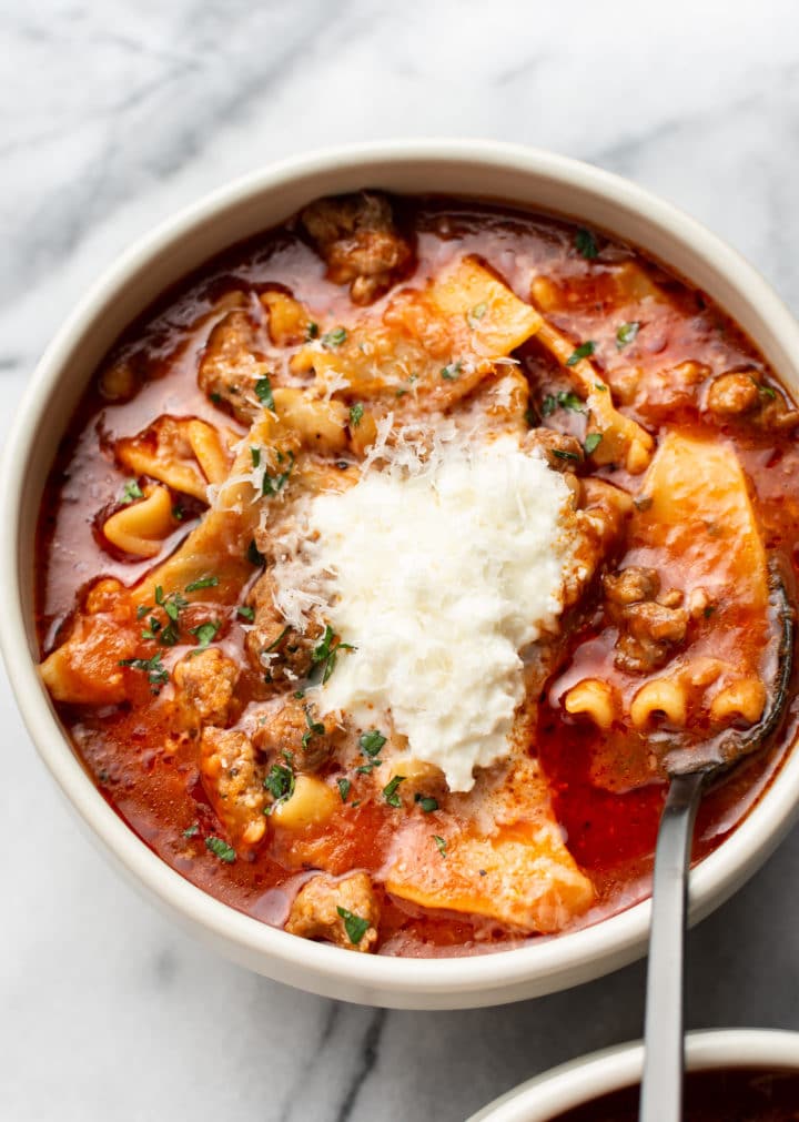 lasagna soup in a bowl