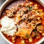 close-up of the best lasagna soup