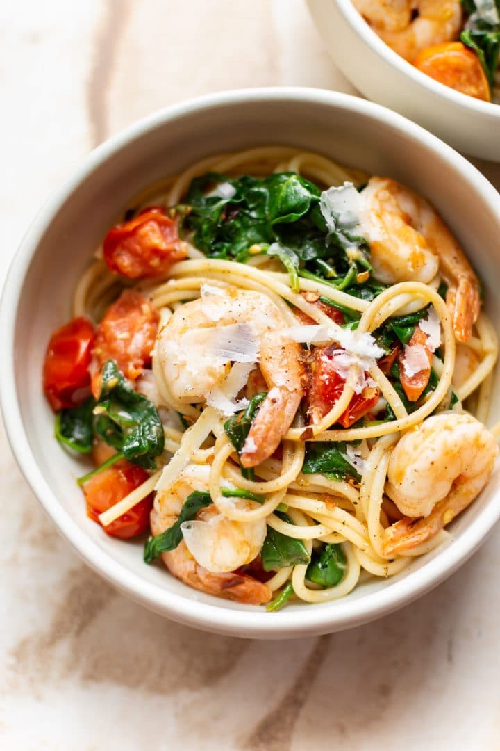 Tomato Spinach Shrimp Pasta • Salt & Lavender