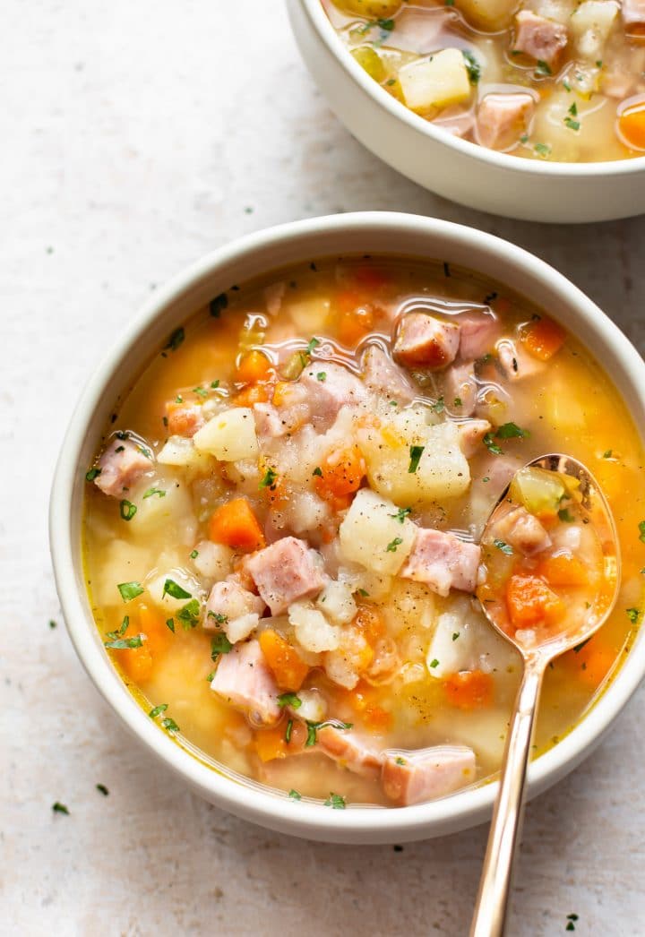 easy ham and potato soup (in two bowls)
