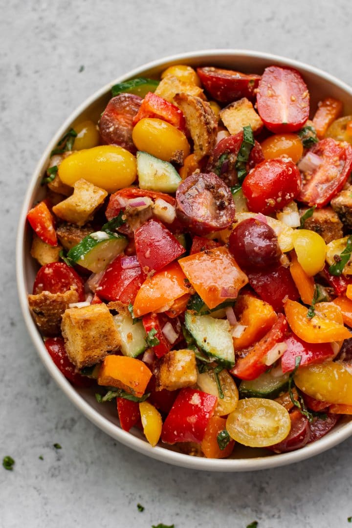 close-up of Cajun Panzanella Salad