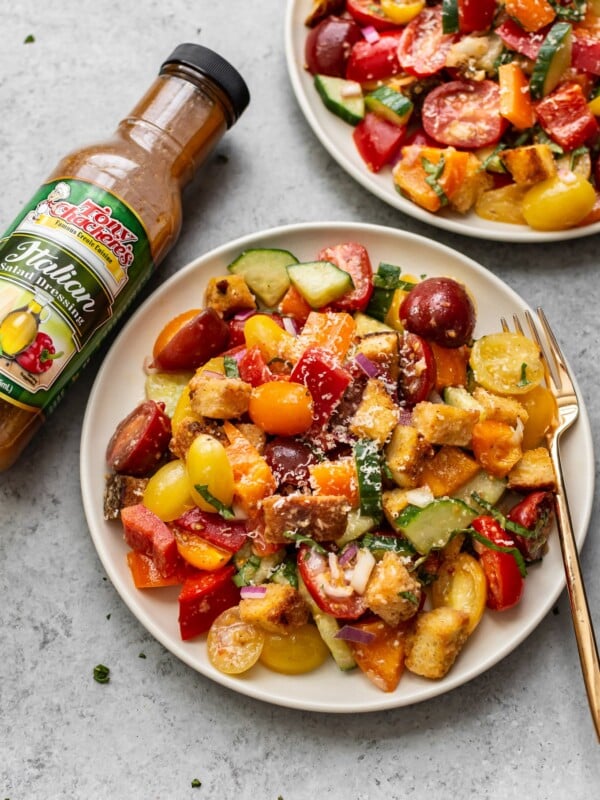 Cajun panzanella salad with Tony Chachere's Italian Salad Dressing