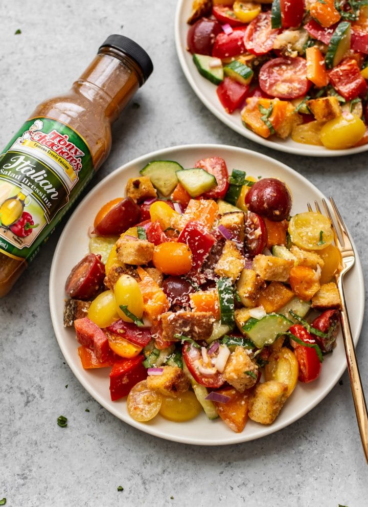 Cajun panzanella salad with Tony Chachere's Italian Salad Dressing