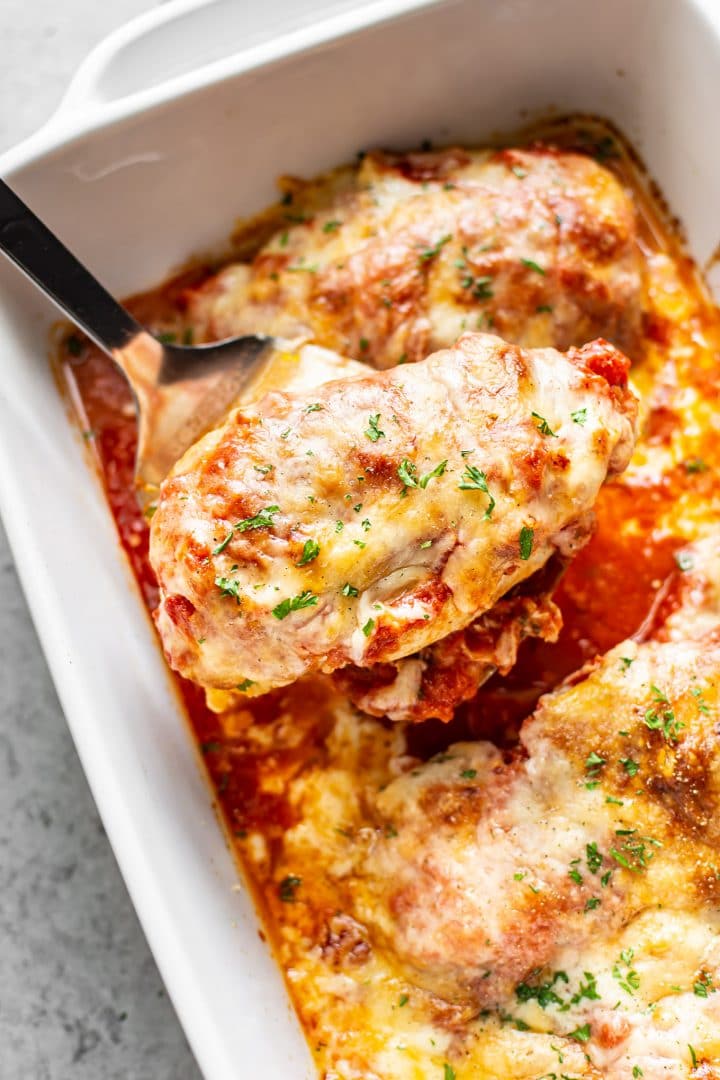 close-up of mozzarella chicken bake