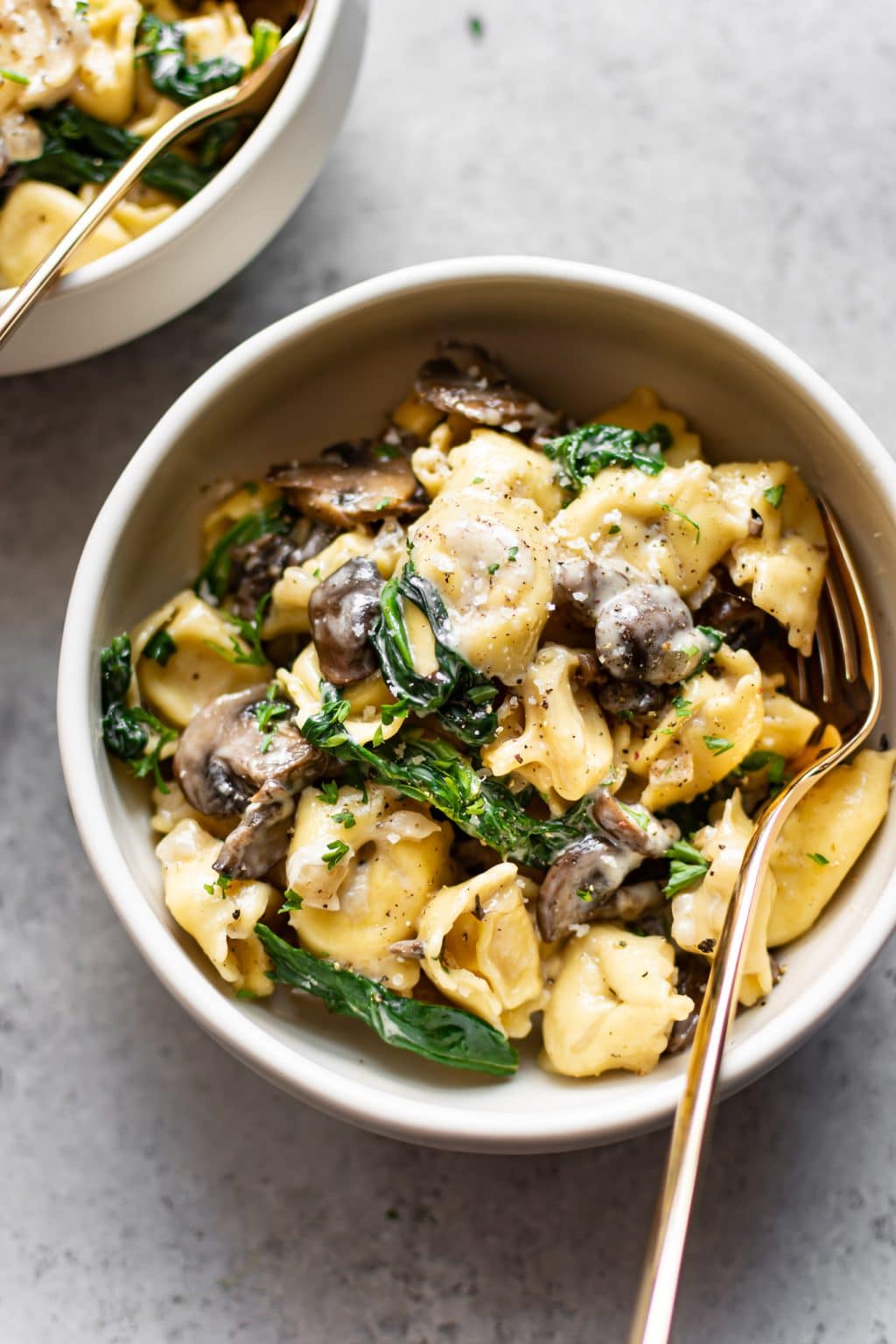 Creamy Tortellini with Spinach and Mushrooms (One Pan!) • Salt & Lavender