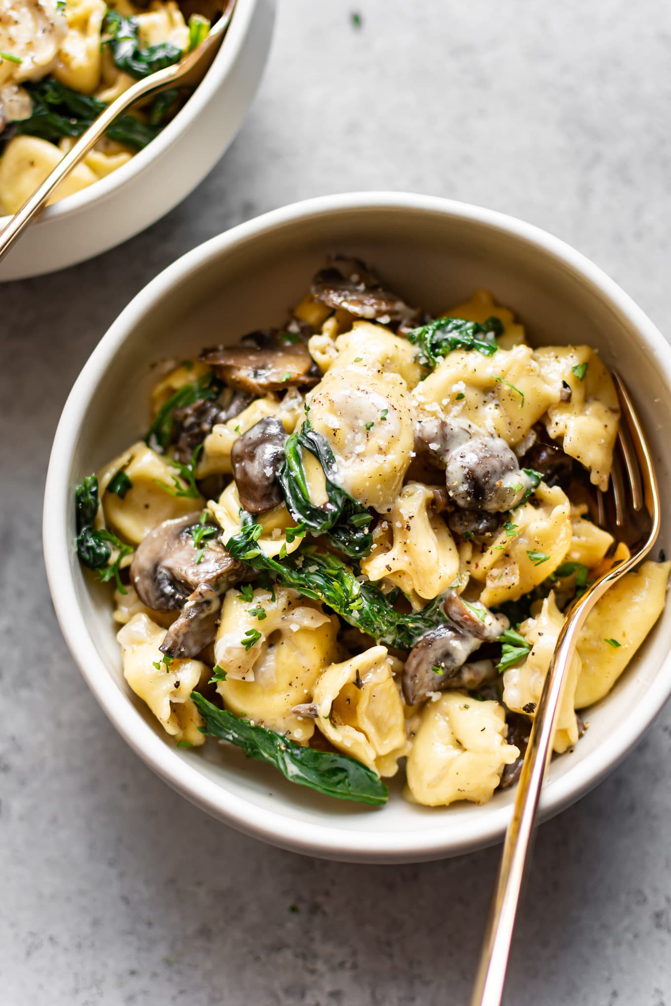Creamy Tortellini with Spinach and Mushrooms (One Pan!) • Salt &amp; Lavender
