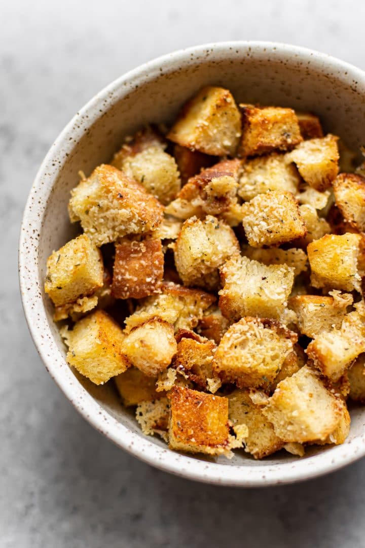 crispy homemade croutons in a bowl