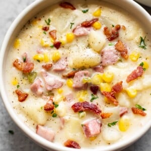 creamy ham and corn chowder in a bowl