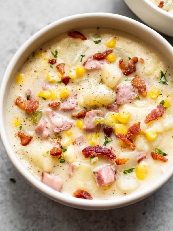 creamy ham and corn chowder in a bowl