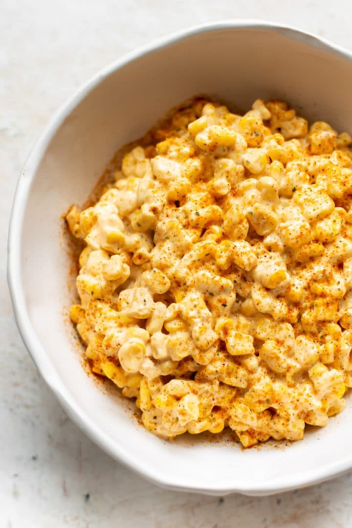 close-up of elote creamed corn