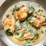 chicken florentine in copper skillet