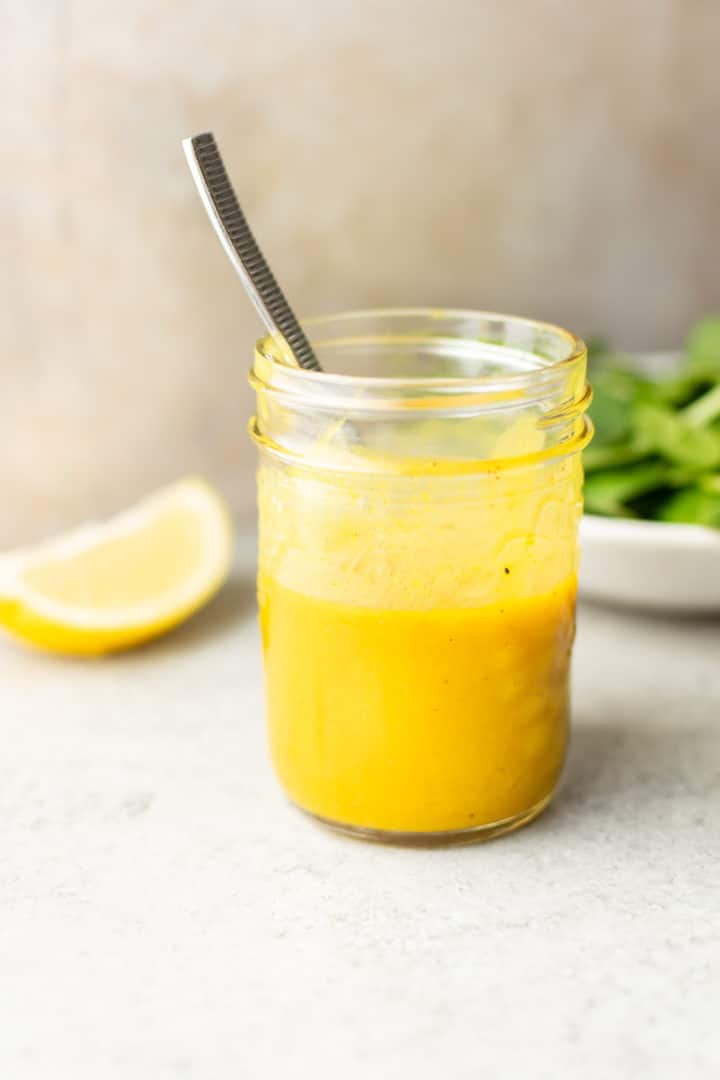 mason jar with honey mustard dressing