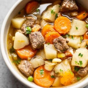 close-up of Instant Pot beef vegetable soup