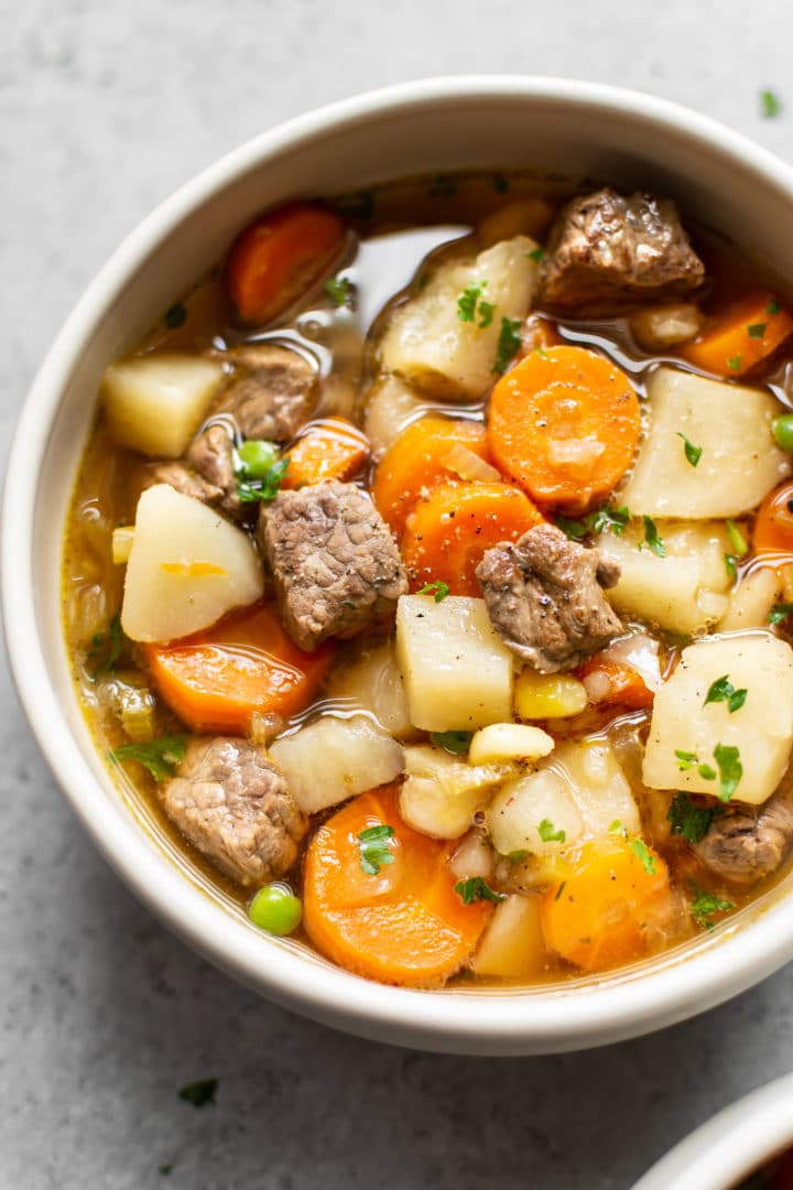 close-up of Instant Pot beef vegetable soup
