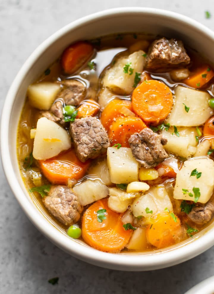 close-up of Instant Pot beef vegetable soup