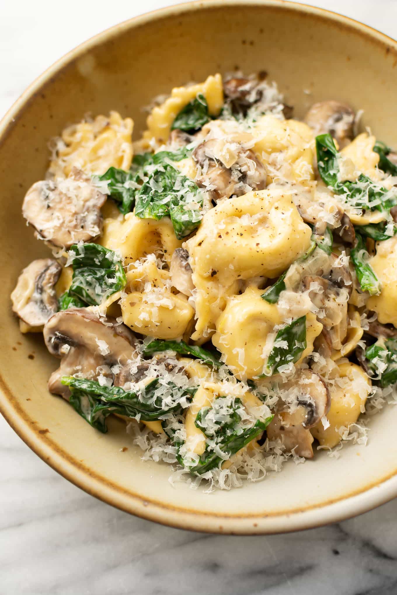 Creamy Tortellini with Spinach and Mushrooms (One Pan!)