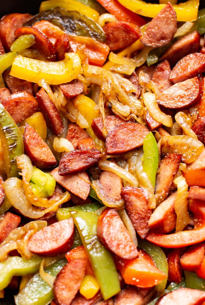 close-up of the best sausage and peppers